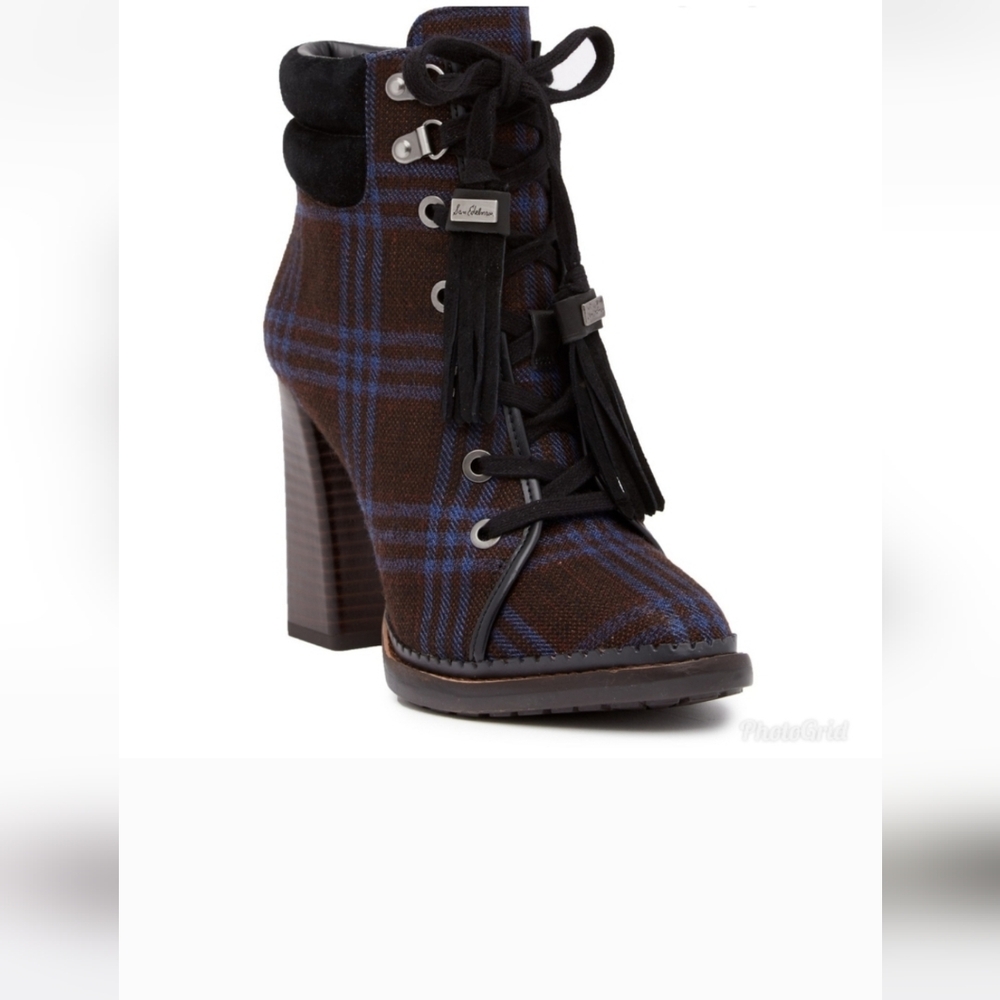 Sam Edelman Black and Brown Plaid Heeled Boots NWOT